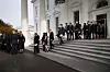 WASHINGTON, DC - AUGUST 21: U.S. President Donald Trump (L) and First Lady Melania Trump are joined by members of the Trump family as Robert Trump’s casket is loaded into a hearse at the North Portico of the White House following his funeral service on August 21, 2020 in Washington, DC. Robert Trump passed away on August 15 at the age of 71. In a statement, President Trump wrote, “He was not just my brother, he was my best friend.