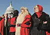 WASHINGTON, DC - DECEMBER 20: Actress and activist Jane Fonda (C) and Gloria Steinem (R) marches during the