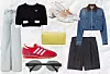 Traperice Khaite/ Majica kratkih rukava Prada/ Torbica The Row/ Tenisice adidas Originals/ Sunčane naočale Celine/ Traper jakna Prada/ Hlačice Blaze Milano