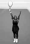 AUCKLAND, NEW ZEALAND - JANUARY 12: (EDITORS NOTE : This image has been converted to black and white) Serena Williams of USA celebrates after winning the final match against Jessica Pegula of USA at ASB Tennis Centre on January 12, 2020 in Auckland, New Zealand. (Photo by Hannah Peters/Getty Images)