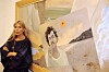 Mandatory Credit: Photo by Peter Brooker/Shutterstock (175932d) Joni Mitchell and her painting ‘Malibu Fire‘, featuring husband Larry Klein JONI MITCHELL EXHIBITION OF PAINTINGS ‘DIARY OF A DECADE‘, ROTUNDA GALLERY, LONDON, BRITAIN - 1990