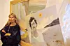 Mandatory Credit: Photo by Peter Brooker/Shutterstock (175932d) Joni Mitchell and her painting ‘Malibu Fire‘, featuring husband Larry Klein JONI MITCHELL EXHIBITION OF PAINTINGS ‘DIARY OF A DECADE‘, ROTUNDA GALLERY, LONDON, BRITAIN - 1990