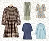Karirana haljina nabranog materijala & Other Stories (119 dolara)/ midi haljina povišenog ovratnika Baum und Pferdgarten; Garderoba Concept Store / mini haljina s V izrezom Ganni; Garderoba Concept Store/ pamučna haljina s volanom H&M (29,99 eura)/ haljina s balon rukavima Stine Goya; Garderoba Concept Store