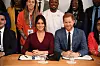 WINDSOR, UNITED KINGDOM - OCTOBER 25: Meghan, Duchess of Sussex and Prince Harry, Duke of Sussex attend a roundtable discussion on gender equality with The Queens Commonwealth Trust (QCT) and One Young World at Windsor Castle on October 25, 2019 in Windsor, England. (Photo by Jeremy Selwyn - WPA Pool/Getty Images)