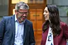 WELLINGTON, NEW ZEALAND - SEPTEMBER 25: Labour leader Jacinda Ardern speaks to MP Iain Lees-Galloway during an announcement for Labour's new provisional caucus members at Parliament on September 25, 2017 in Wellington, New Zealand. With results too close to call, no outright winner between National's Bill English and Labour's Jacinda Ardern has been able to be announced following the general election on Saturday 23 September. (Photo by Hagen Hopkins/Getty Images)