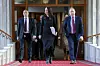WELLINGTON, NEW ZEALAND - JULY 22: Prime Minister Jacinda Ardern and Chief Press Secretary Andrew Campbell make their way to question time at Parliament on July 22, 2020 in Wellington, New Zealand. Earlier in the day Prime Minister Jacinda Ardern announced the dismissal of Iain Lees-Galloway as a minister over an inappropriate relationship with a former staffer. The dismissal follows the resignation of National MP Andrew Falloon two days prior for sending a sexual image to female university student. (Photo by Hagen Hopkins/Getty Images)
