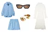 Co-ord set košulje i hlačica od organskog pamuka The Frankie Shop (145 funti + 95 funti)/ sunčane naočale Anine Bing (179 eura)/ hoop naušnice & Other Stories (15 eura)/ košulja-haljina Acne Studios (590 eura)
