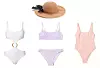 Jednodijelni kupaći s kolutom Calzedonia / jednostavni bikini lila boje H&M / jednodijelni kupaći H&M / slamnati šešir Reserved