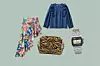 Suknja s volanom Desigual (1209 kn)/ traper bluza Benetton (379 kn)/ torbica s uzorkom Scotch & Soda; Scotch & Soda (1349 kn)/ ručni sat Lee Cooper; Cordis (449 kn) - sve dostupno u Arena Centru