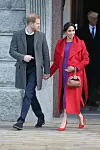 NON-EXCLUSIVE PICTURE: TREVOR ADAMS / MATRIXPICTURES.CO.UK PLEASE CREDIT ALL USES WORLD RIGHTS The Duke and Duchess of Sussex visit the town of Birkenhead, Merseyside, UK. During the visit, Their Royal Highnesses meet a number of local organisations that support and empower groups within the community. Their Royal Highnesses firstly visit Hamilton Square to view a new sculpture erected in November to mark the 100th anniversary of Wilfred Owen's death. The statue, which is named after one of the Birkenhead war poet's poems, 'Futility', is cast in bronze and represents an exhausted World War One solider. The Duke and Duchess unveil a plaque to mark the visit, before meeting local veterans and members of the Birkenhead Institute Old Boys, of which Wilfred Owen belonged to, and which played a part in the creation of the tribute. Their Royal Highnesses then have the opportunity to meet members of the public gathered in Hamilton Square. JANUARY 14th 2019 REF: MTX 19119,Image: 407154129, License: Rights-managed, Restrictions: , Model Release: no, Credit line: TREVOR ADAMS / MATRIXPICTURES.CO.UK / Matrix / Profimedia