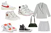 Tenisice Nike Blazer Mid '77; approved! (749 kn)/ visoke tenisice s privjeskom Acne Studios; My Theresa (430 eura)/ kožne visoke tenisice Isabel Marant; My Theresa (395 eura)/ kožne tenisice Off-White; My Theresa (450 eura)/ kožne tenisice Converse; approved! (679 kn)/ sako i suknja Reserved (299 kn + 159 kn)/ duguljasta torbica Mango (199 kn)