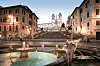 The Spanish Steps in Rome. In the foreground is the fountain called Fontana della Barcaccia