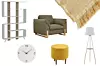 Polica za knjige Rain Walnut; Vivre (707,90 kn)/Fotelja Catania; Prima (3.873,33 kn)/Prošarana deka; Zara Home (369,00 kn)/Dizajnirani zidni sat The Learned; Kunstloft (639,00 kn)/Žuti tabure Balcab Home Nora; Bonami (599,00 kn - akcijska cijena)/Podna svjetiljka Nagano White (1.119,00 kn - akcijska cijena)