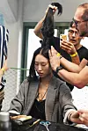 PARIS, FRANCE - JULY 03: A model is seen backstage prior the Jean Paul Gaultier Haute Couture Fall/Winter 2019 2020 show as part of Paris Fashion Week on July 03, 2019 in Paris, France. (Photo by Vanni Bassetti/Getty Images For Jean Paul Gaultier)