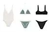 Jednodijelni kupaći kostim Mango (prije 349,90, sada 249,90 kn)/ bikini s pletenim detaljima Calzedonia (prije 550, sada 384 kn)/ dvodijelni kupaći kostim H&M (prije 28, sada 14 eura)