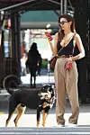 New York, NY - *EXCLUSIVE* - Emily Ratajkowski, stepping out in a plunging black top and pleated khakis, takes her pup Colombo to the park! The growing pup plays catch with Emily and Colombo proves to be quite the trained pup catching the tennis ball and returing it to Emily. *UK Clients - Pictures Containing Children Please Pixelate Face Prior To Publication*, Image: 475535627, License: Rights-managed, Restrictions: , Model Release: no, Credit line: @JosiahWPhotos / BACKGRID / Backgrid USA / Profimedia
