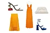 Sandale s ukrasnom petom Loewe; Matchesfashion (1300 eura)/ plisirana suknja Zara (399,90 kn)/ duga haljina s izrezom Victoria Beckham; Zalando (8262 kn)/ clutch torbica Twinset; answear (739 kn)/ sandale s platformom Zara (449,90 kn)