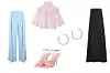 Elegantne hlače Selected Femme; About You (605 kn)/ bluza s vezom Isabel Marant; Net-a-Porter (1190 dolara)/ sandale Steve Madden; Zalando (749,90 kn)/ naušnice Magda Butrym; Net-a-Porter (3188 kn)/ duga haljina Raey; Matchesfashion (696 eura)