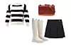 Prugasti pulover Alexander McQueen (870 eura)/torbica od umjetne kože Parfois (210 kn)/plisirana mini suknja H&M (20 eura)/visoke gumene čizme Stradivarius (379 kn)
