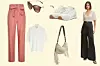 Hlače na vezanje Eprovence; Naf Naf (485,00 kn)/Sunčane naočale Michael Kors; About You (1.199,00 kn)/Tenisice WL515 New Balance; Zalando (543,00 kn - akcijska cijena)/Bluza na točkice + Hlače Belt Palazzo; Mango (199,90 + 349,90 kn)/Vuneni pleteni džemper Max Mara (275,00 eura)/Torbica od makramea s resama Zara (449,90 kn)