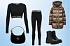 Dolce&Gabbana crop top s dugim rukavima (350 eura)/Miu Miu crna lakirana torbica (1550 eura)/Dolce&Gabbana tajice (350 eura)/Replay kožne čizme (126 eura)/Varley puffer zimska jakna (460 eura)