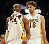 Los Angeles Lakers shooting guard Kobe Bryant (24) and Pau Gasol walk off the court in a timeout against the Chicago Bulls in the first half of their NBA basketball game in Los Angeles on December 25, 2011.,Image: 111032157, License: Rights-managed, Restrictions: , Model Release: no, Credit line: LORI SHEPLER / UPI / Profimedia