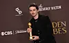 French-US actor Timothee Chalamet poses in the press room with the Best Actor in a Motion Picture  Musical or Comedy for ”Marty Supreme” during the 83rd annual Golden Globe Awards at the Beverly Hilton hotel in Beverly Hills, California, on January 11, 2026. (Photo by Etienne Laurent/AFP)/-- IMAGE RESTRICTED TO EDITORIAL USE - STRICTLY NO COMMERCIAL USE --