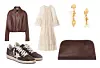 Jakna Loewe/ Haljina & Other Stories/ Tenisice Golden Goose/ Naušnice Chloe/ Torba The Row