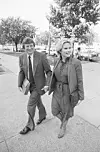 (Original Caption) Washington, DC: Representative John Jenrette (Democrat - South Carolina) is accompanied by his wife, Rita, as he arrives at Federal Court, September 3, for the first day of his trial where he is charged in the FBI's undercover Abscam investigation with allegedly accepting a $50,000 bribe. September 3, 1980.