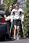 Los Feliz, CA - *EXCLUSIVE* **WEB MUST CALL FOR PRICING** - Actress Angelina Jolie looks classy in a maxi black dress while out buying flowers with her kids Shiloh and Vivienne. Shiloh can be seen walking with the help of crutches. *UK Clients - Pictures Containing Children Please Pixelate Face Prior To Publication*, Image: 504853744, License: Rights-managed, Restrictions: , Model Release: no, Credit line: Bruce/Javiles/WCP / BACKGRID / Backgrid USA / Profimedia