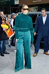 11/11/2019 Jennifer Lopez is pictured stepping out in New York City. The 50 year old actress and pop star wore a green sweater paired with matching silk bell bottom trousers., Image: 482326319, License: Rights-managed, Restrictions: NO usage without agreed price and terms. Please contact sales@theimagedirect.com, Model Release: no, Credit line: TheImageDirect.com / The Image Direct / Profimedia