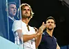 BELGRADE, SERBIA - JUNE 14: Novak Djokovic (R) of Serbia and his brothers Marko Djokovic (C) and Djordje Djokovic (L) attend the Adria Tour Final match between Dominic Thiem of Austria and Filip Krajinovic of Serbia charity exhibition hosted by Novak Djokovic on June 14, 2020 in Belgrade, Serbia. (Photo by Srdjan Stevanovic/Getty Images)