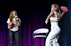 MIAMI, FLORIDA - JANUARY 30: (L-R) Shakira and Jennifer Lopez speak onstage during the Pepsi Super Bowl LIV Halftime Show Press Conference at Hilton Miami Downtown on January 30, 2020 in Miami, Florida. (Photo by Kevin Winter/Getty Images)