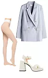 Blejzer od pamuka i poliestera 39,99 € H&M/ Sandale Catwalk od umjetne kože 34,99 € DEICHMANN/ Hulahopke od 40 DEN, 5,30 € CALZEDONIA