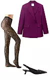 Blejzer od viskoze 99,99 € MANGO/ Čipkaste čarape 13,25 € CALZEDONIA/ Kožnate polusandale s umetkom od tila 279,90 € HOGL