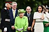 CHESTER, ENGLAND - JUNE 14: Queen Elizabeth II and Meghan, Duchess of Sussex arrive to open the new Mersey Gateway Bridge on June 14, 2018 in the town of Widnes in Halton, Cheshire, England. Meghan Markle married Prince Harry last month to become The Duchess of Sussex and this is her first engagement with the Queen. During the visit the pair will open a road bridge in Widnes and visit The Storyhouse and Town Hall in Chester. (Photo by Jeff J Mitchell/Getty Images)