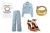 Majica Burberry/ traperice i jakna Agolde/ torbica Bottega Veneta/ cipele Saint Laurent