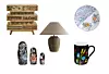 Komoda Menorca Butterfly, 65x65 cm, 790 € KARE DESIGN/ Dekoracija Baboushka 3 kom., 32 € PRIMA/ Stolna lampa s keramičkim postoljem, 59,10x60x60 cm, 189 € ZARA HOME/ Porculanski tanjur Parrot, 24 cm, 18 € HOME SWEET HOME/ Porculanska šalica Jardin fleuri, 300 ml, 12,90 € HOME SWEET HOME