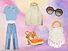 Plava crop bluza - 169,90 kn (Mango) // Bijeli top - 199,90 kn (Zara) // Chloe oversized naočale - €279.02 (Net-a-porter) // Traperice ravnog kroja - £9.99 (Pull&Bear) // RED(V) s remenčićem - 298 € (Far Fetch) // Nannacay bijela torbica - 405 €