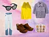 Oversized naočale - €29 (&Other Stories) // Aspesi žuti top - 180 € (Far Fetch) // Lila kardigan - €69 (Cos) //Ba&sh traperice visokog struka - 191 € (Far Fetch) // Klompe od brušene kože - 449.90 kn (Mango) // Šarena torbica preko ramena - 139,90 kn (Zara)