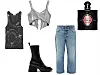 Top s metalik printom Saint Laurent (3705 kn)/ šljokičasti top Zara 99,90 kn/ chunky čizme Chloe (395 eura)7 boyfriend traperice Raey (156 eura)/ YSL Black Opium parfem (