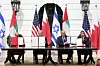 WASHINGTON, DC - SEPTEMBER 15: (L-R) Foreign Affairs Minister of Bahrain Abdullatif bin Rashid Al Zayani, Prime Minister of Israel Benjamin Netanyahu, U.S. President Donald Trump, and Foreign Affairs Minister of the United Arab Emirates Abdullah bin Zayed bin Sultan Al Nahyan participate in the signing ceremony of the Abraham Accords on the South Lawn of the White House September 15, 2020 in Washington, DC. Witnessed by President Trump, Prime Minister Netanyahu signed a peace deal with the UAE and a declaration of intent to make peace with Bahrain. (Photo by Alex Wong/Getty Images)