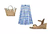 Torba od špage i umjetne kože 135 € GUESS/ Pamučna suknja 49,95 € ZARA/ Pletene sandale Tamaris 84,95 € RODEA