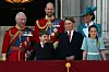 TOPSHOT - (L to R) Britain‘s King Charles III, Britain‘s Prince William, Prince of Wales, Britain‘s Prince Louis of Wales, Britain‘s Prince George of Wales, Britain‘s Catherine, Princess of Wales and Britain‘s Princess Charlotte of Wales, smile whilst standing on the balcony of Buckingham Palace after attending the King‘s Birthday Parade ”Trooping the Colour” in London on June 14, 2025. The ceremony of Trooping the Colour is believed to have first been performed during the reign of King Charles II. Since 1748, the Trooping of the Colour has marked the official birthday of the British Sovereign. Over 1500 parading soldiers and almost 300 horses take part in the event. (Photo by Ben STANSALL/AFP)