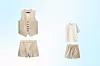 Zara laneni prsluk klasičnog kroja (25,95 eura)/zara lanene bermude visokog struka (22,95 eura)/Zara prljavo bijela majica (9,95 eura)/Zara bermude sa džepom za dječake (19,95 eura)