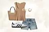 Massimo Dutti torba od rafije (169 eura)/Adidas Samba tenisice (100 eura)/Mango pleteni top (8,99 eura)/Mango naušnice (13,99 eura)/Zara bermude od trapera (19,95 eura)