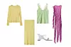 Komplet pulovera i suknje od prozirnog pletiva Mango (39,99 + 49,99 eura)/ slip top s čipkom Arket (89 eura)/ sandale s punom petom Mango (59,99 eura)/ duga mrežasta haljina Zara (35,95 eura)
