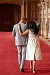 WINDSOR, ENGLAND - MAY 08: Prince Harry, Duke of Sussex and Meghan, Duchess of Sussex, pose with their newborn son Archie Harrison Mountbatten-Windsor during a photocall in St George's Hall at Windsor Castle on May 8, 2019 in Windsor, England. The Duchess of Sussex gave birth at 05:26 on Monday 06 May, 2019. (Photo by Dominic Lipinski - WPA Pool/Getty Images)
