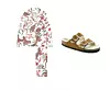 Pidžama s printom Desmond & Dempsey (€170)/natikače s krznom Birkenstock (£115)