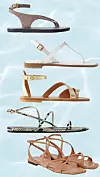 Sandale od brušene kože A.Emery/ Bijele sandale Manolo Blahnik/ Zlatne sandale K. Jacques St. Tropez/ Sandale sa zmijskim uzorkom Khaite/ Sandale s uskim trakicama Jimmy Choo